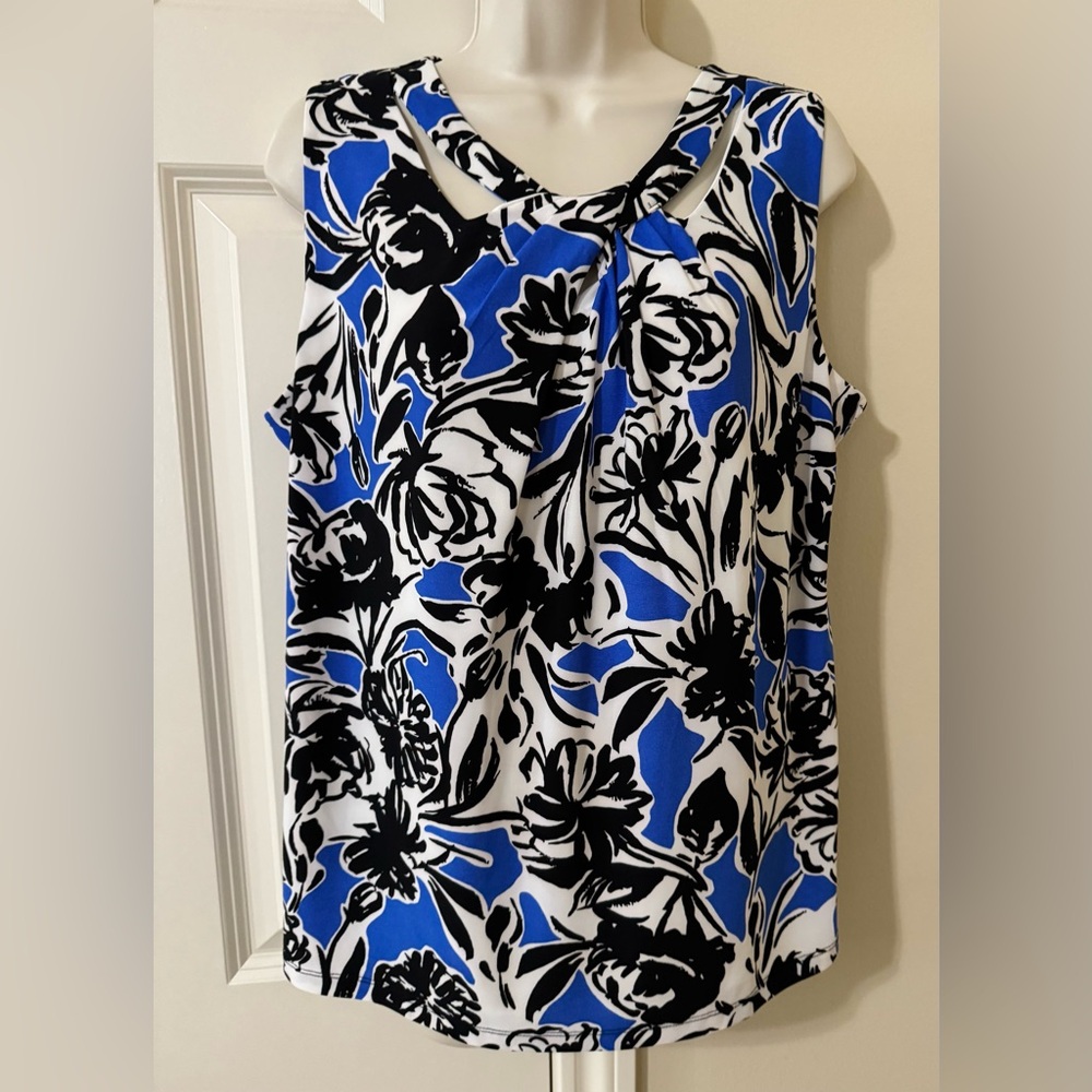 Evan Picone Blue and Black Floral Top